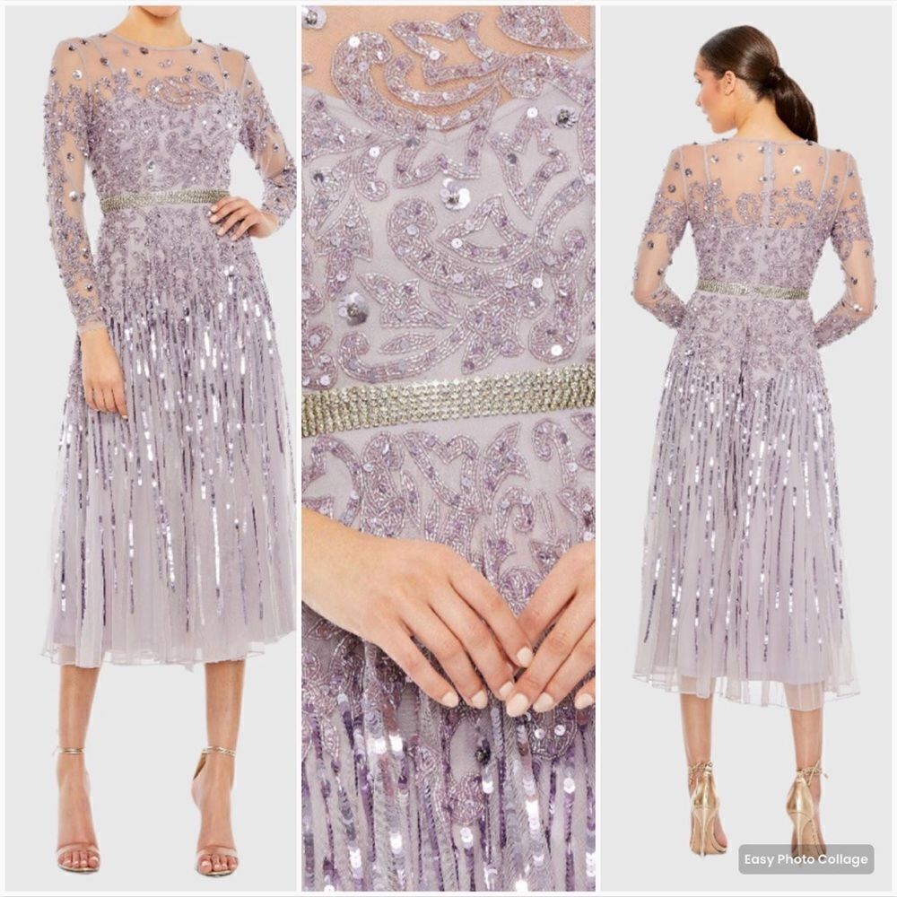 MAC DUGGAL 93633 Long Sleeve Tea Length Dress FLAW